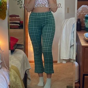 URBAN OUTFITTERS stretchy green plaid kick flare pants